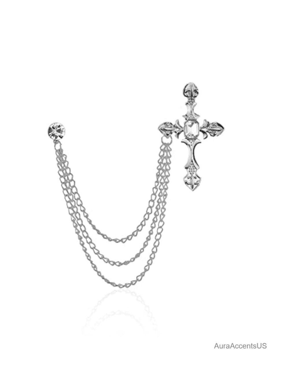 Men Women Crystal Rhinestone Cross Tassel Brooch Pin Suit Lapel Coat
